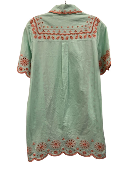 Saloni Size 4 Mint & Orange Cotton Eyelets Scalloped Edge 1/2 Button Mini Dress Mint & Orange / 4