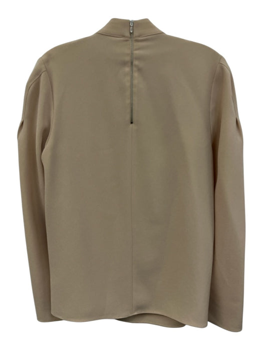 Tibi Size 0 Beige Triacetate Blend Pleated Long Sleeve Crepe Mock Neck Top Beige / 0