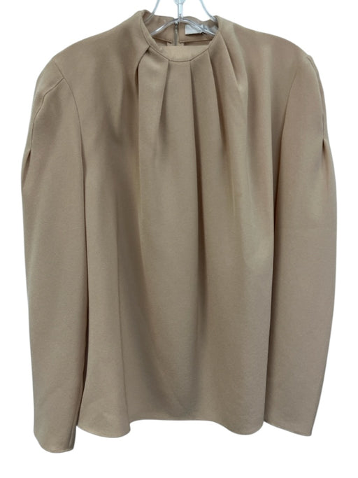 Tibi Size 0 Beige Triacetate Blend Pleated Long Sleeve Crepe Mock Neck Top Beige / 0