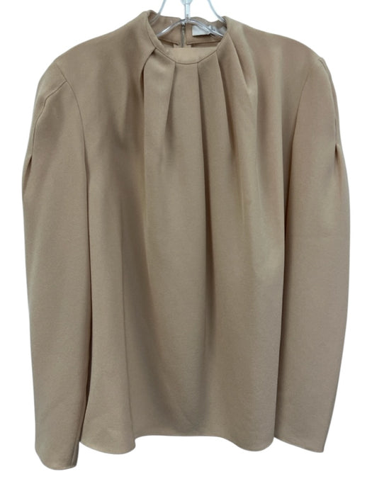 Tibi Size 0 Beige Triacetate Blend Pleated Long Sleeve Crepe Mock Neck Top Beige / 0