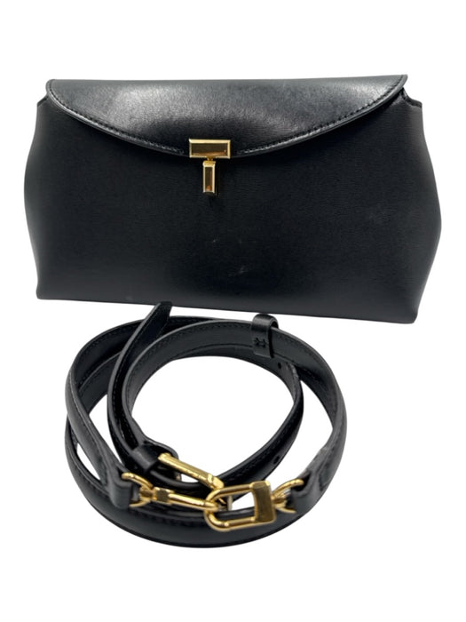 Toteme Black Leather Twist Clasp Textured Studs Crossbody Strap Bag Black