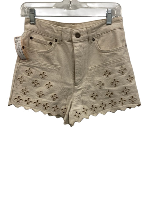 Loeffler Randall Size 4 Off White Cotton High Rise Zip Fly Floral Eyelet Shorts Off White / 4