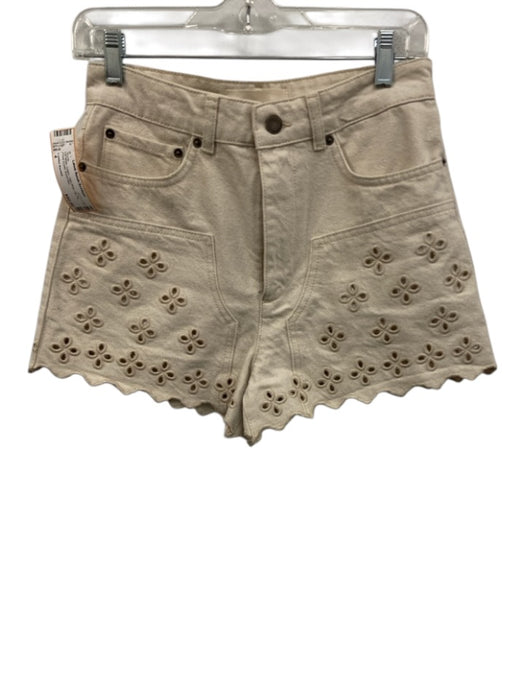 Loeffler Randall Size 4 Off White Cotton High Rise Zip Fly Floral Eyelet Shorts Off White / 4