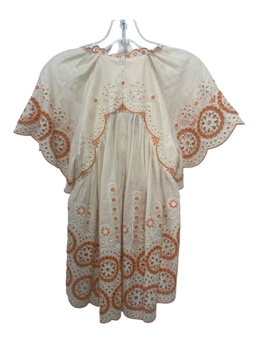 Zimmerman Size 1/Small Cream & Orange Cotton Short flutter sleeve Eyelet Top Cream & Orange / 1/Small