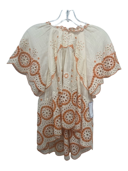 Zimmerman Size 1/Small Cream & Orange Cotton Short flutter sleeve Eyelet Top Cream & Orange / 1/Small