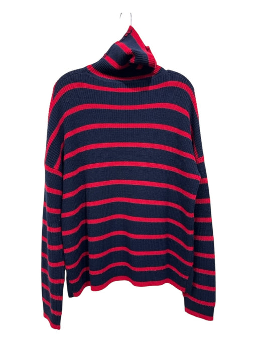 La Ligne Size S Red & Navy Print Wool Horizontal Stripes Turtle Neck Sweater Red & Navy Print / S