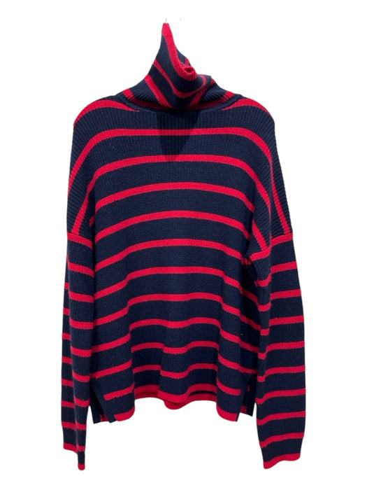 La Ligne Size S Red & Navy Print Wool Horizontal Stripes Turtle Neck Sweater Red & Navy Print / S