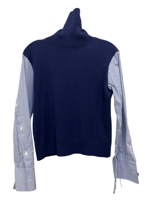 Derek Lam 10 Crosby Size S Navy Blue & White Cotton & Wool Turtle Neck Top Navy Blue & White / S