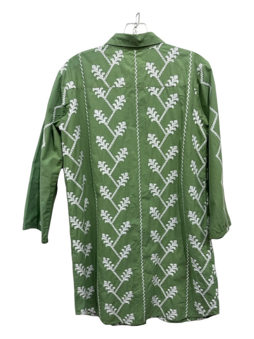 Julia Amory Size S Green & White Cotton Embroidered Long Sleeve Dress Green & White / S