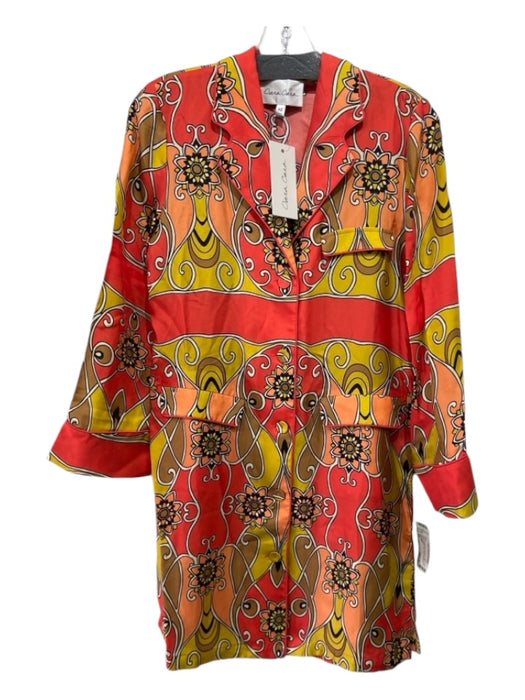 Cara Cara Size XS Orange Print Viscose & Silk Long Sleeve Floral Tunic Dress Orange Print / XS