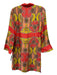 Cara Cara Size XS Orange Print Viscose & Silk Long Sleeve Floral Tunic Dress Orange Print / XS