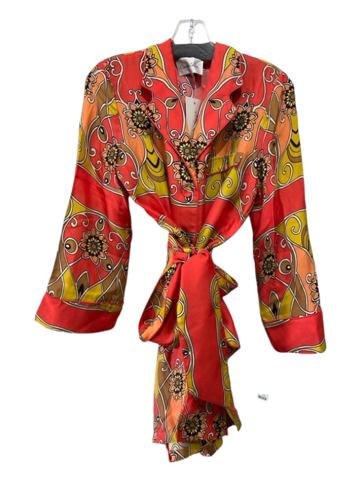 Cara Cara Size XS Orange Print Viscose & Silk Long Sleeve Floral Tunic Dress Orange Print / XS