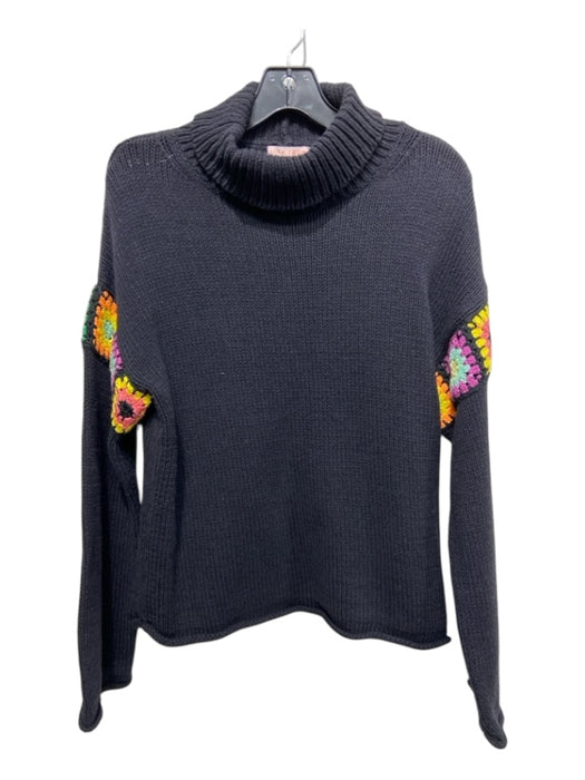 Lisa Todd Size S Black & Multi Cotton Turtleneck Embroider Detailing Sweater Black & Multi / S