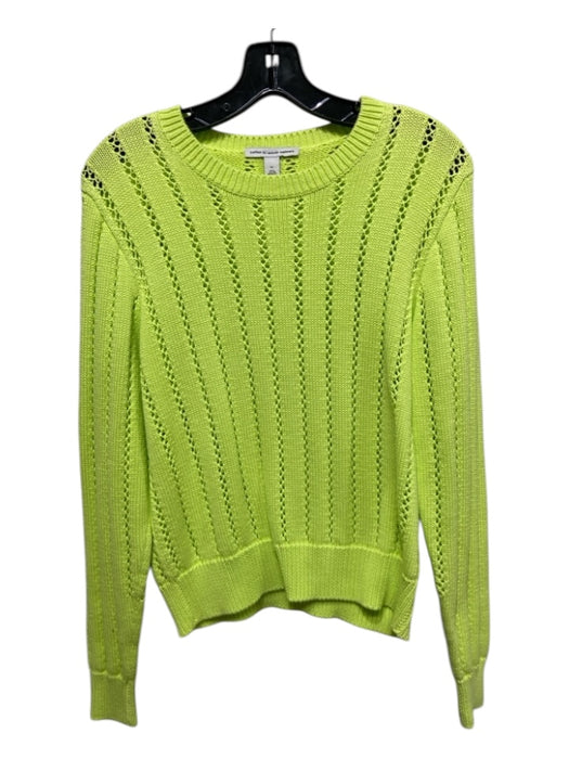 Cotton by Autumn Cashmere Size M Neon Green Cotton Vertical Stripes Sweater Neon Green / M