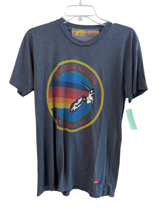 Aviator Nation Size Medium Charcoal Gray Cotton Blend Short Sleeve Crew Neck Top Charcoal Gray / Medium