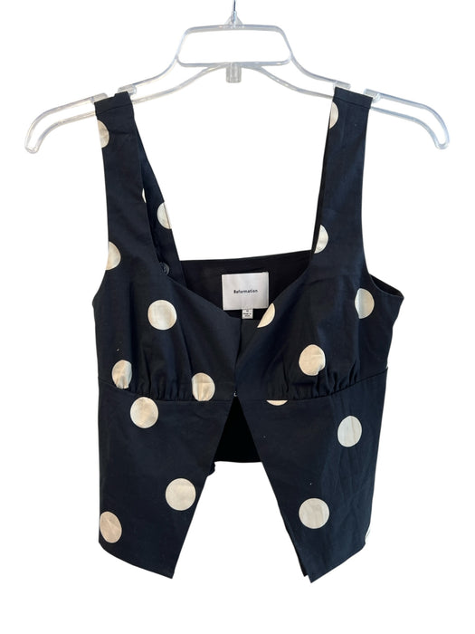 Reformation Size 0 Black & White Cotton Polka Dots Sleeveless Hook & Eye Top Black & White / 0
