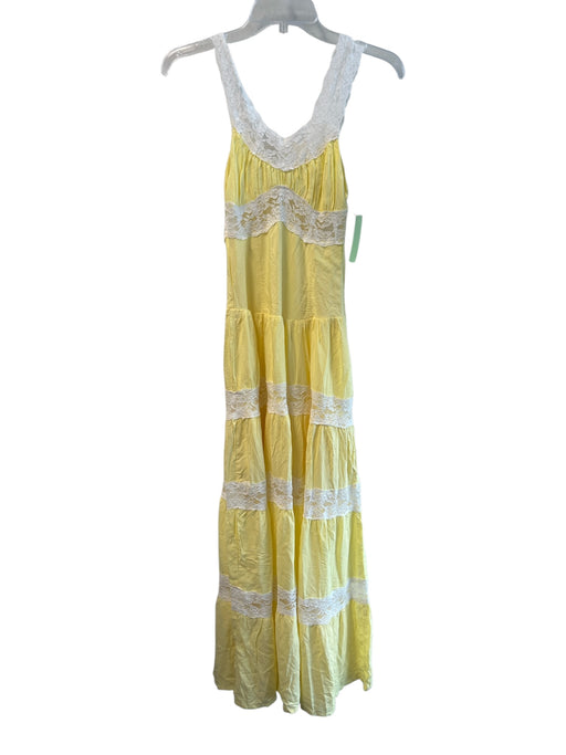 Frankies Bikinis Size XS Yellow & White Rayon Side Zippers Lace Detail Dress Yellow & White / XS