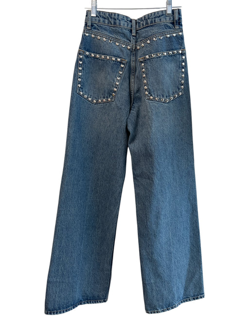 Reformation Size 23 Med Dark Wash Cotton Blend Silver Studs Zip Fly Jeans Med Dark Wash / 23