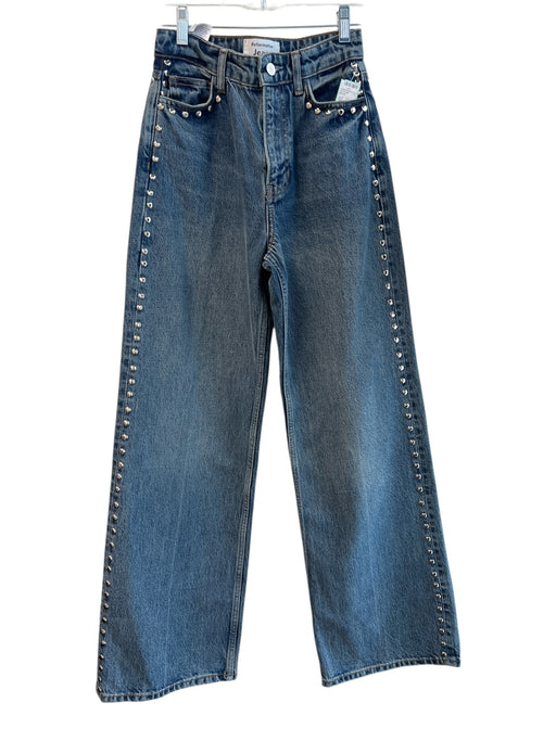 Reformation Size 23 Med Dark Wash Cotton Blend Silver Studs Zip Fly Jeans Med Dark Wash / 23