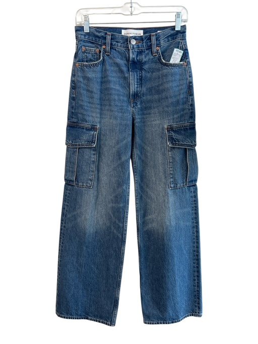 Denim Forum Size 24 Med Dark Wash Cotton Blend 5 Pocket Cargo Pockets Jeans Med Dark Wash / 24