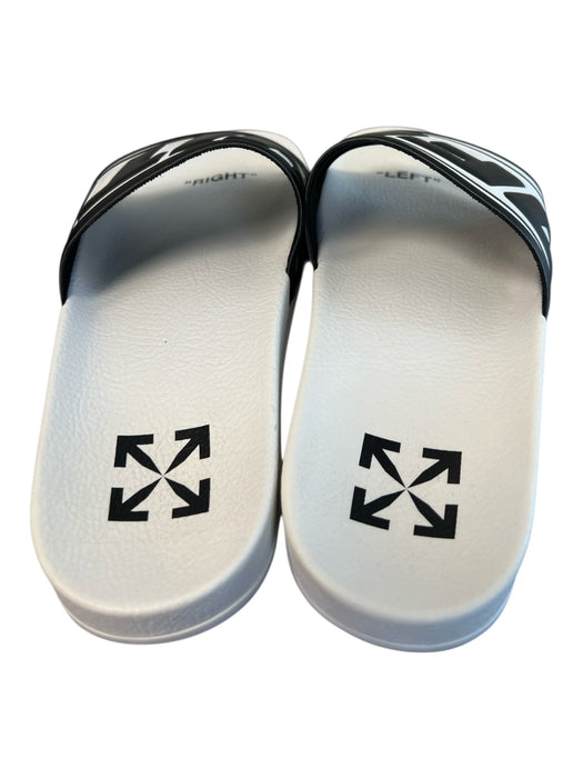 Off White Shoe Size 37 White & Black Rubber Slide Wide Strap Flat Shoes White & Black / 37