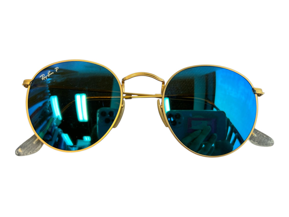 Ray Ban Blue Metal Mirror lens Gold Rims Sunglasses Blue
