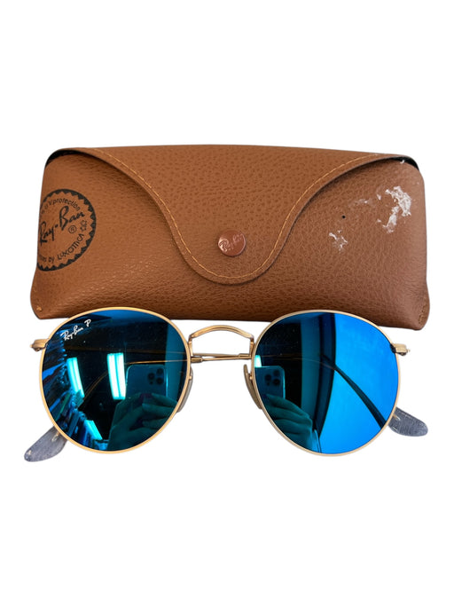 Ray Ban Blue Metal Mirror lens Gold Rims Sunglasses Blue