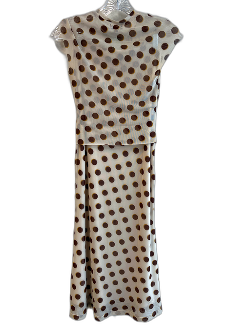 AFRM Size XS Beige & Brown No Fabric Tag Short Sleeve Polka Dot Skirt Set Beige & Brown / XS