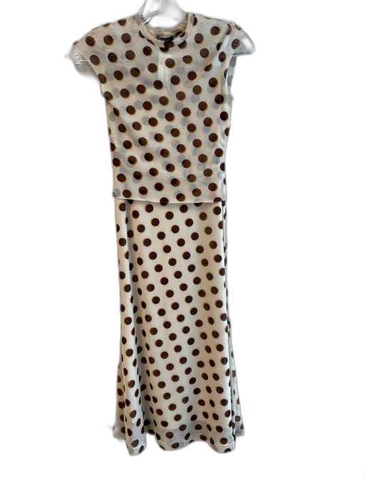 AFRM Size XS Beige & Brown No Fabric Tag Short Sleeve Polka Dot Skirt Set Beige & Brown / XS