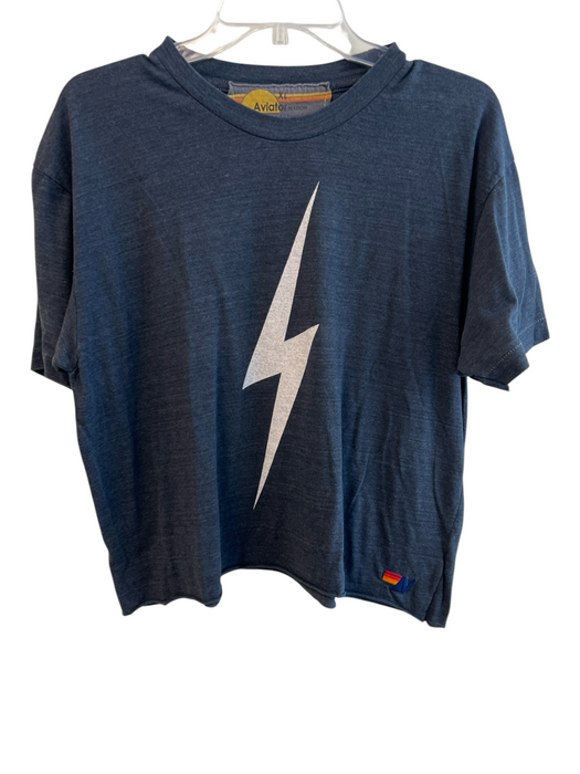 Aviator Nation Size XL Gray Cotton Blend Jersey Lightning Bolt rolled hem Top Gray / XL