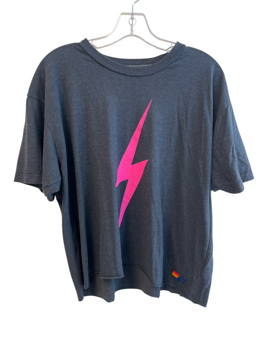 Aviator Nation Size XL Gray Cotton Blend Jersey Lightning Bolt rolled hem Top Gray / XL