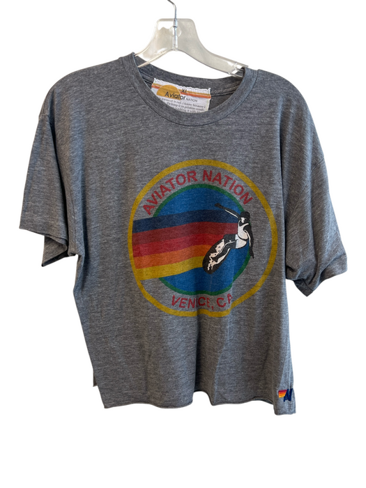 Aviator Nation Size XL Gray Cotton Blend Jersey Surfing Short Sleeve Cropped Top Gray / XL