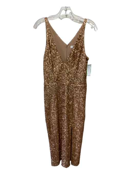 Dress the Population Size L Gold Polyester Fully Sequined Leg Slit V Neck Dress Gold / L