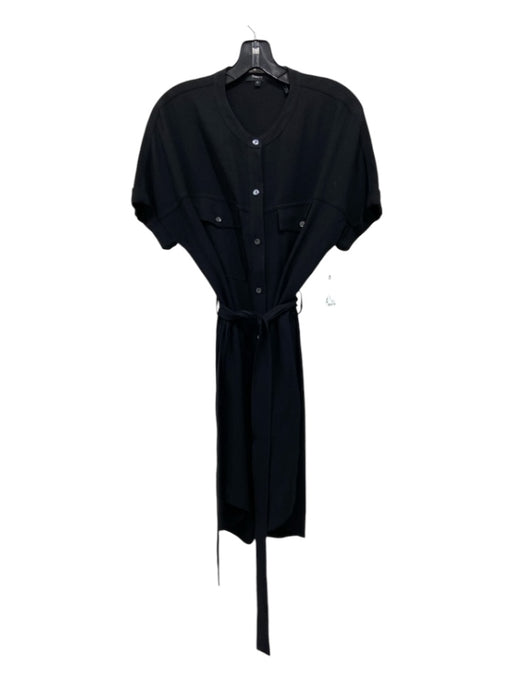 Theory Size M Black Acetate Blend Button Down Patch Pockets Cap Sleeve Dress Black / M