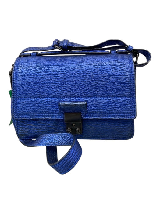 3.1 Phillip Lim Metallic Blue Grained Leather Flap Push Lock Crossbody Bag Metallic Blue / Small