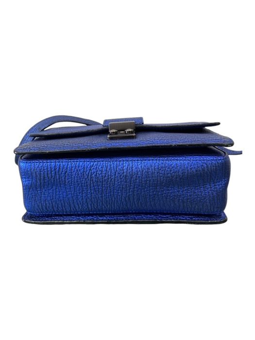 3.1 Phillip Lim Metallic Blue Grained Leather Flap Push Lock Crossbody Bag Metallic Blue / Small