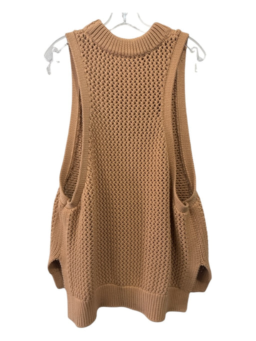 Tibi Size L Tan Cotton Blend Open Knit Crew Neck Sleeveless Side Slits Top Tan / L