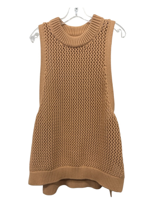 Tibi Size L Tan Cotton Blend Open Knit Crew Neck Sleeveless Side Slits Top Tan / L