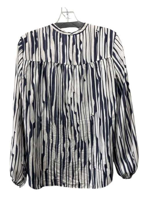 Theory Size M Navy & white Silk Vertical Stripes V Neck Long Sleeve Blouse Top Navy & white / M