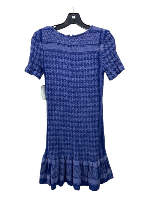 Summery Size S Blue Cotton Mini tweed Smocked Dress Blue / S