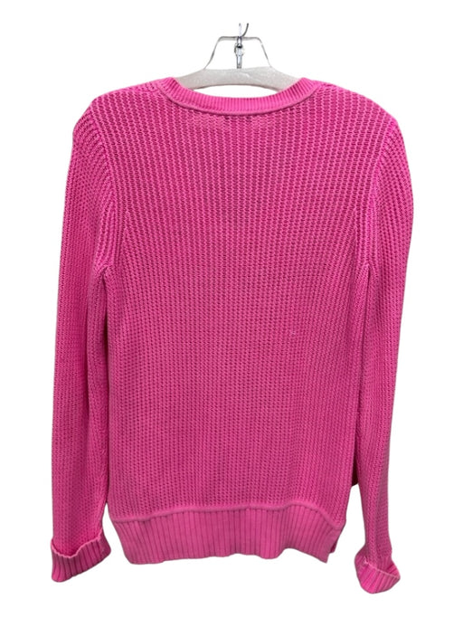 J. Crew Size S Neon Pink Cotton V Neck Knit Ribbed Detail Sweater Neon Pink / S