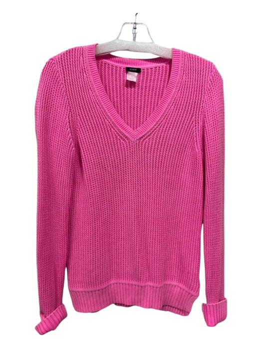 J. Crew Size S Neon Pink Cotton V Neck Knit Ribbed Detail Sweater Neon Pink / S