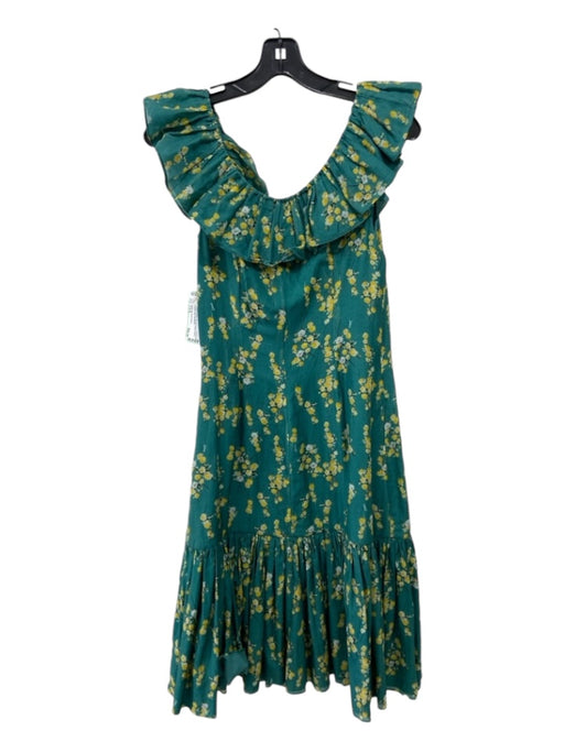 SONIA by Sonia Rykiel Size Est S Green & Yellow Side Zip Floral Ruffles Dress Green & Yellow / Est S