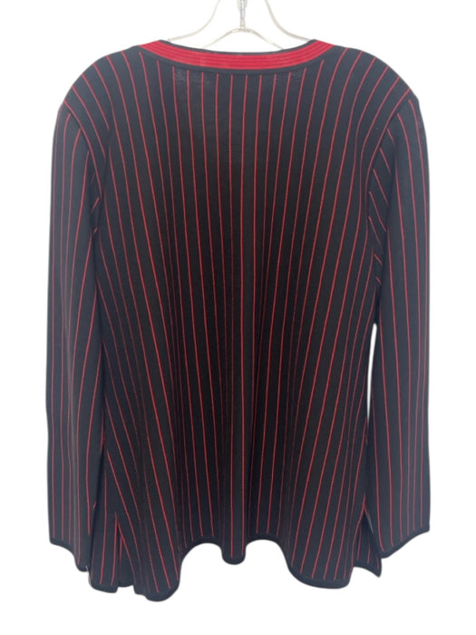 Exclusively Misook Size L Black & Red Acrylic Vertical Stripes Sweater Set Black & Red / L