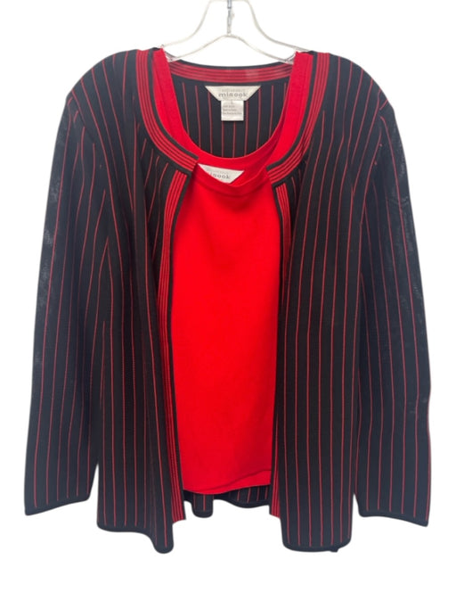Exclusively Misook Size L Black & Red Acrylic Vertical Stripes Sweater Set Black & Red / L