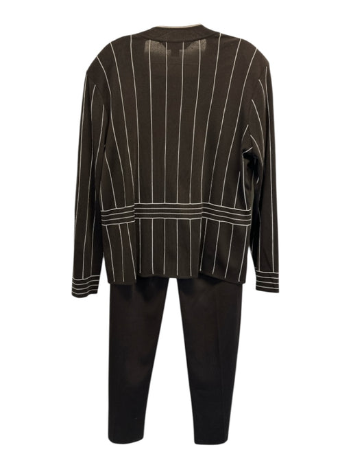 Ming wang Size L Brown & White Acrylic Vertical Stripes Open Front Pants Set Brown & White / L