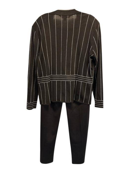 Ming wang Size L Brown & White Acrylic Vertical Stripes Open Front Pants Set Brown & White / L