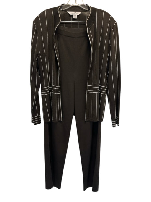 Ming wang Size L Brown & White Acrylic Vertical Stripes Open Front Pants Set Brown & White / L