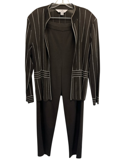 Ming wang Size L Brown & White Acrylic Vertical Stripes Open Front Pants Set Brown & White / L