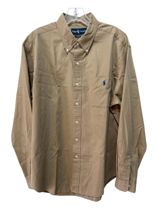 Ralph Lauren Size L Tan Cotton Blend Solid Button Down Men's Long Sleeve Shirt L